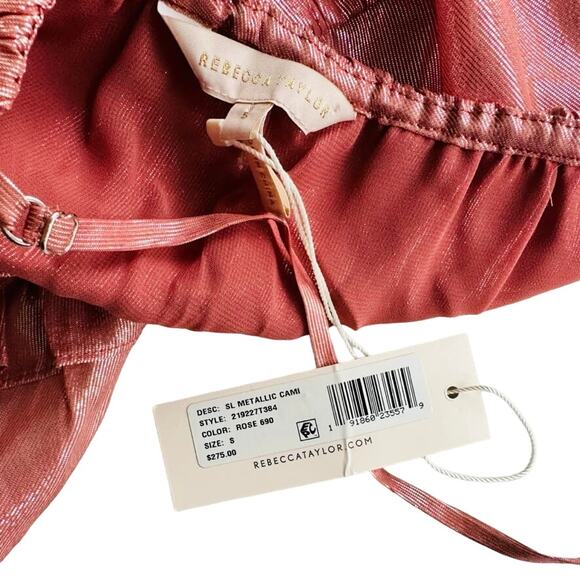 Rebecca Taylor Metallic Lurex Cami Ruffle Blouse Size Small NEW Rose Gold - Picture 5 of 5